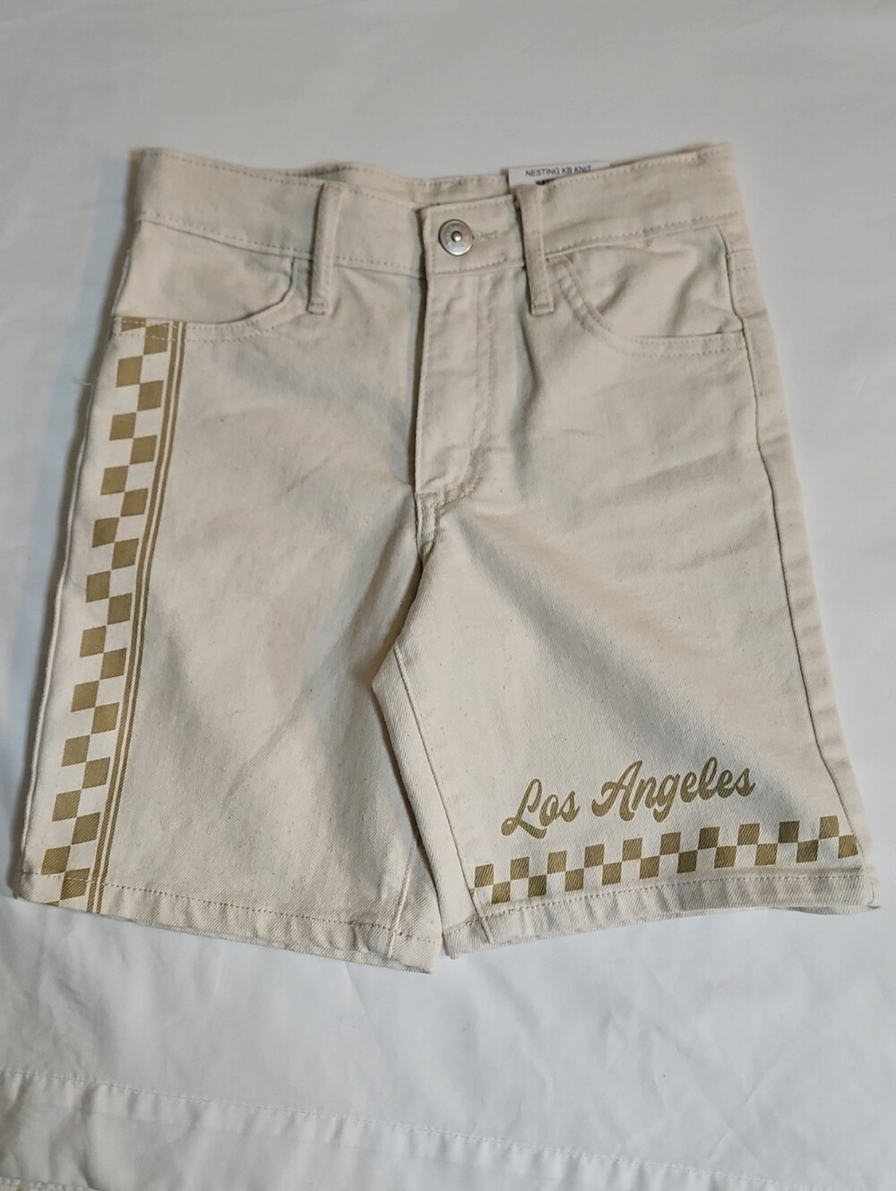 Epic Threads Cream Utility Shorts with Gold Checkered Waistband- New  Size 7